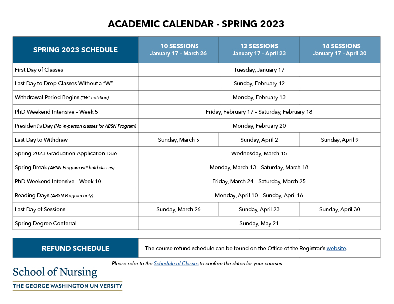 Academic Calendar School of Nursing The Washington University