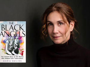 Maria Smilios portrait with Black Angels book cover