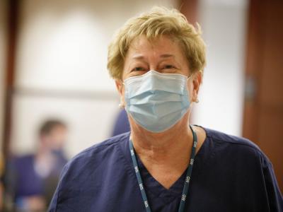 Karen Drenkard at COVID testing center in Ashburn