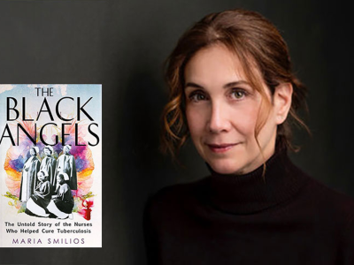 Maria Smilios portrait with Black Angels book cover