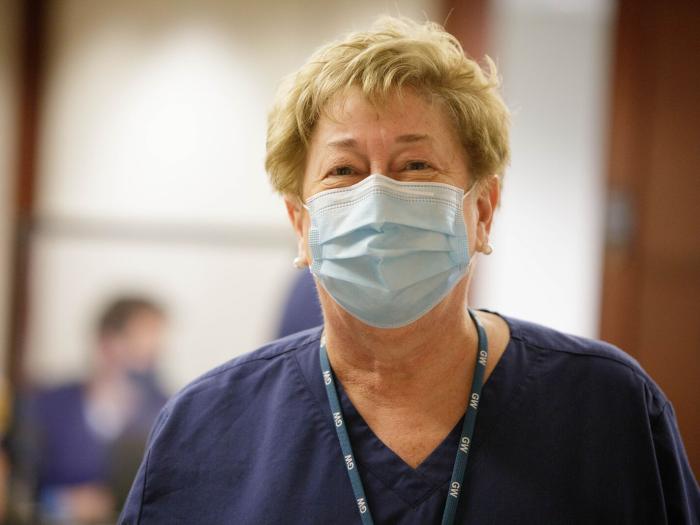 Karen Drenkard at COVID testing center in Ashburn