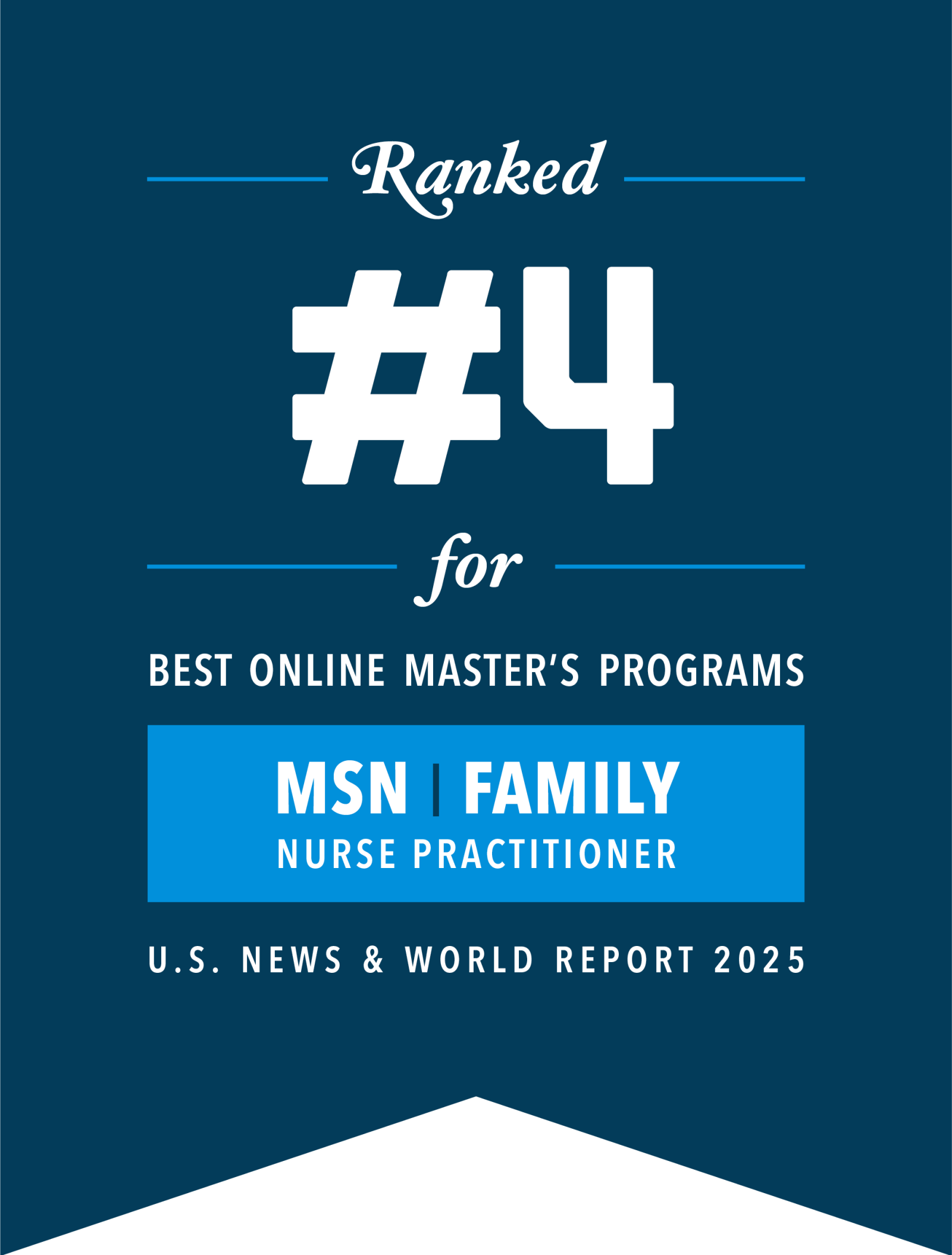 Ranked #4 for Best Online Masters Programs, MSN - FNP, USNWR 2025