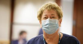 Karen Drenkard at COVID testing center in Ashburn
